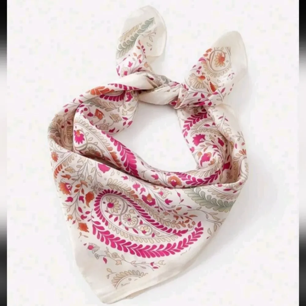 Paisley Pink Cream Satin Scarf